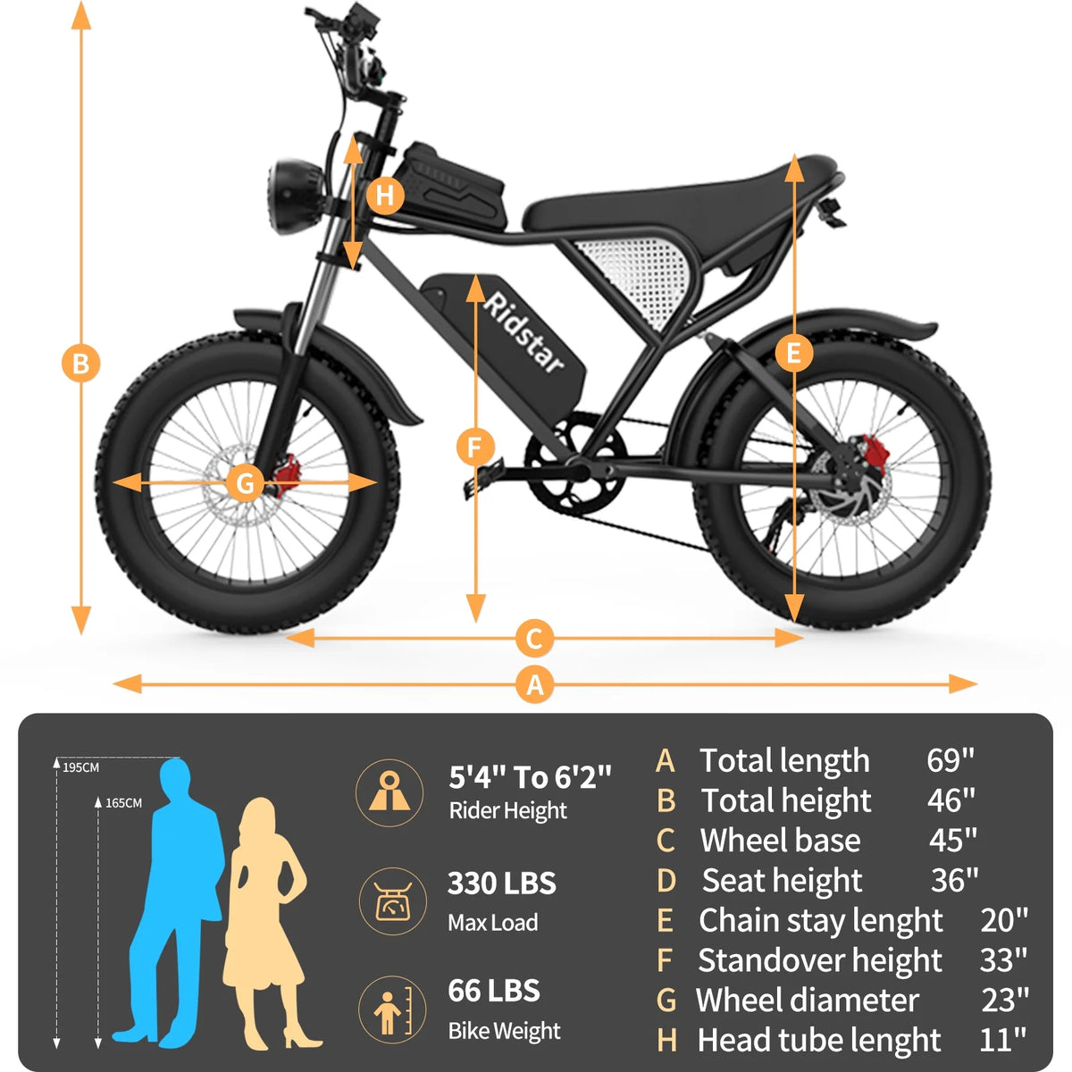 Vélo électrique Ridstar pour adultes, 1200 W, 32 mi/h, moto tout-terrain électrique 48 V 20 Ah, vélo de montagne à pneus larges de 20 pouces et 7 vitesses, UL2849