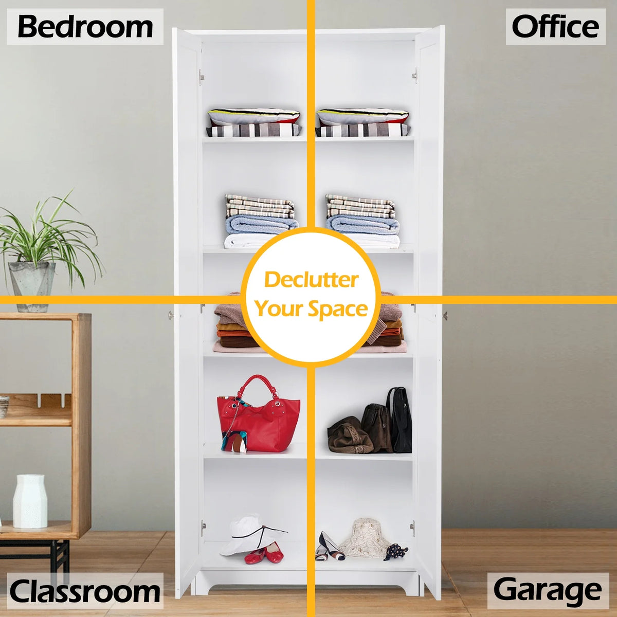 Armoire de rangement Tcbosik à 2 portes, garde-manger de cuisine de 72,2 po de haut avec étagères réglables, meuble sur pied pour salon, salle à manger ou chambre, blanc