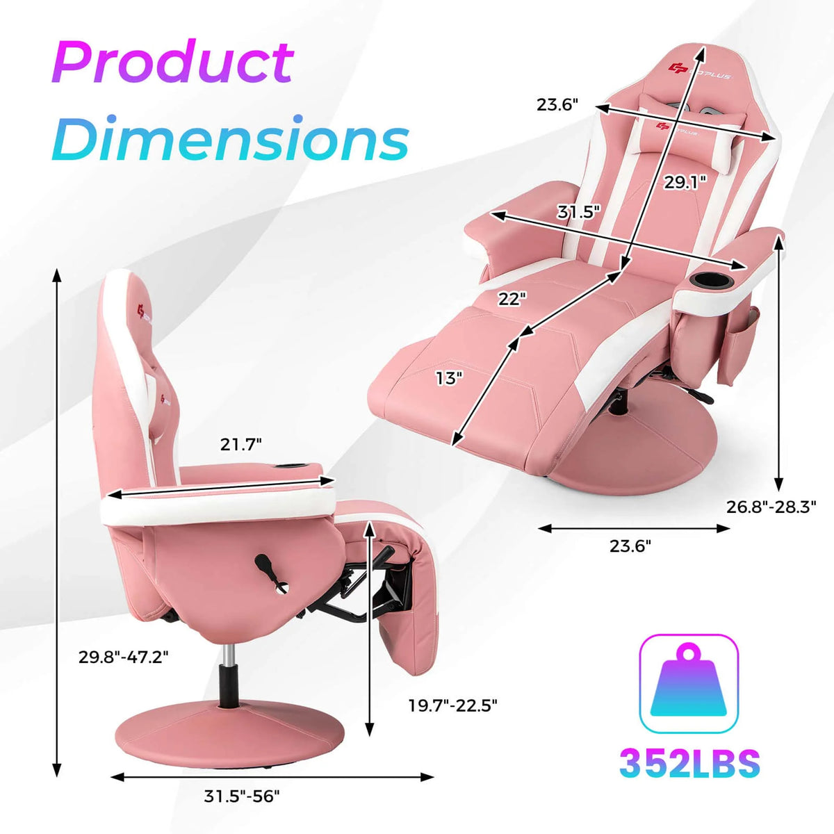 Fauteuil gaming inclinable Goplus avec massage, réglable en hauteur, pivotant, style racing, avec porte-gobelet, rouge