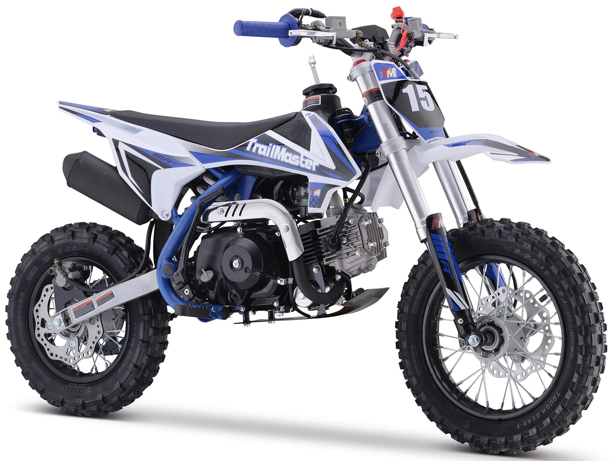 Moto tout-terrain Trailmaster TM15 110 cc semi-automatique à 4 vitesses, hauteur de selle de 24,21 pouces, freins à disque, cadre à double triangulation (rouge)
