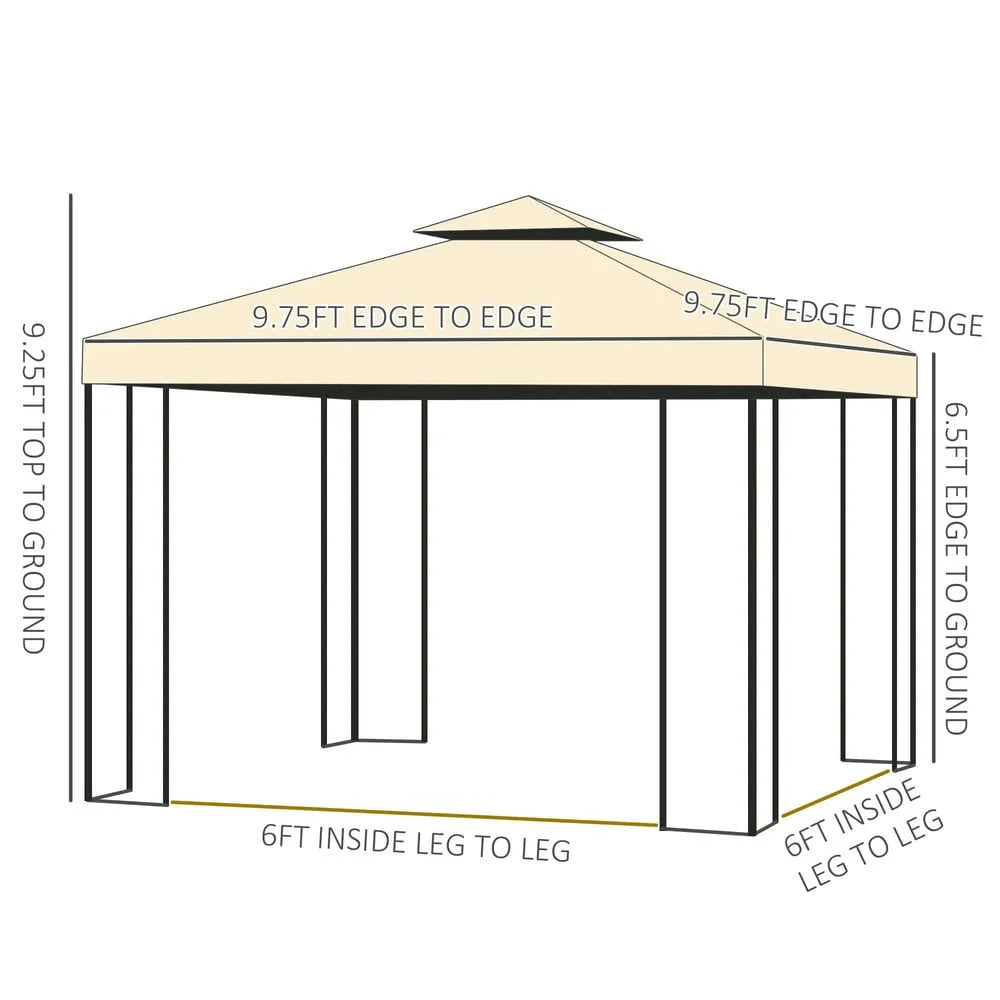 GVN Pergola de jardin pour terrasse, Auvent de pergola, Abri de jardin extérieur avec double toit de 10' x 10' et filet, Beige