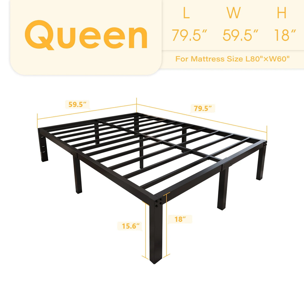 yookare 18 Cadre de lit plateforme en métal robuste 4000 lbs, Queen