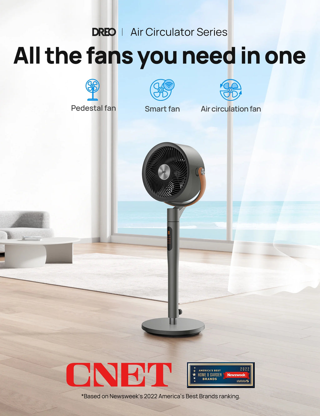 Ventilateur sur pied Dreo avec télécommande, ventilateur silencieux de 43 po pour la maison et la chambre, ventilateur intelligent oscillant 120+105 avec Wi-Fi/commande vocale, compatible avec Alexa/Google, 6 modes, 8 vitesses, minuterie 12 h