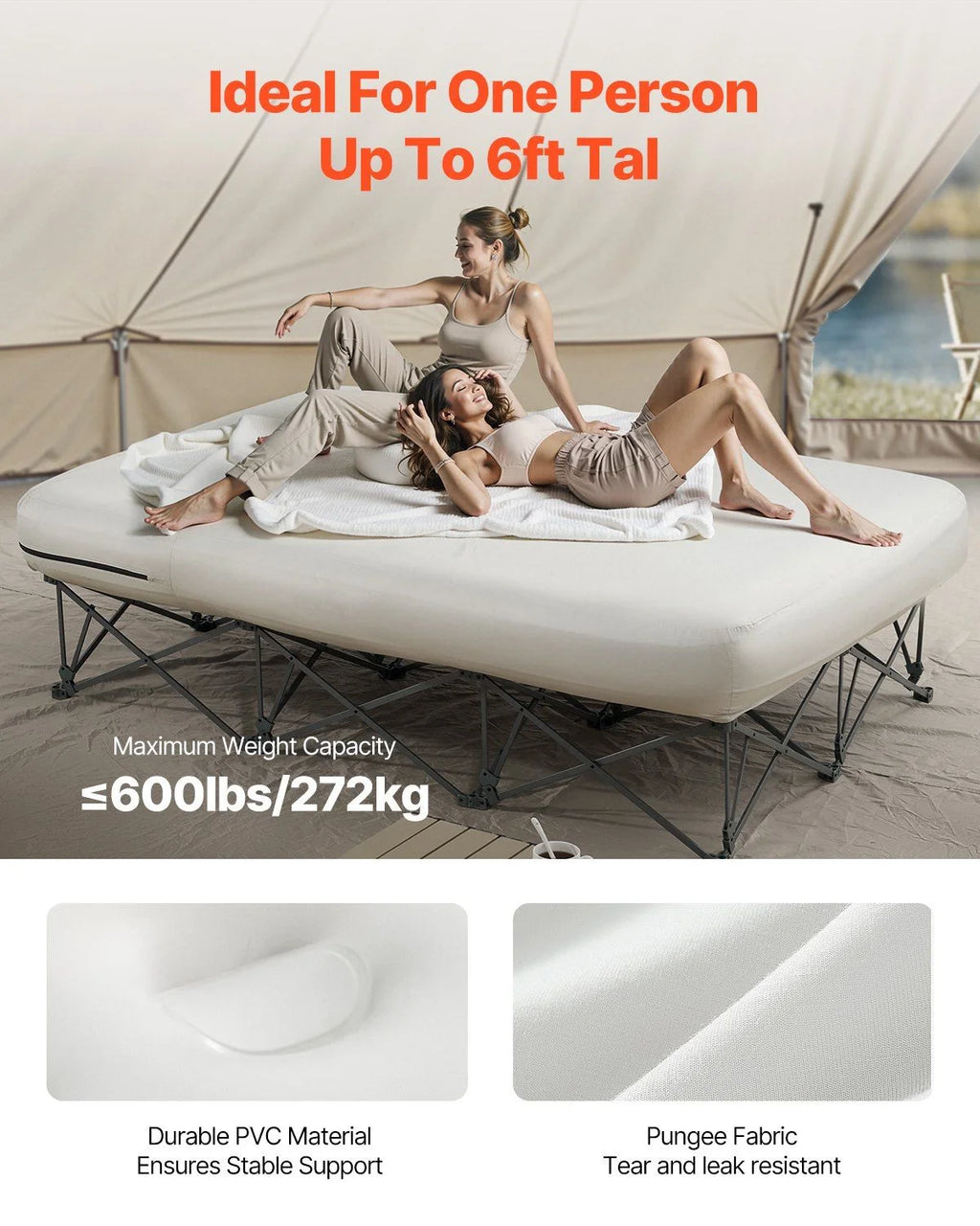 Matelas gonflable Queen avec cadre et pompe intégrée ¨C Matelas gonflable pour 2 personnes pour le camping, supporte 600 lbs ¨C Lit gonflable surélevé pour les invités, les voyages et un usage domestique ¨C Gonflage/dégonflage rapide