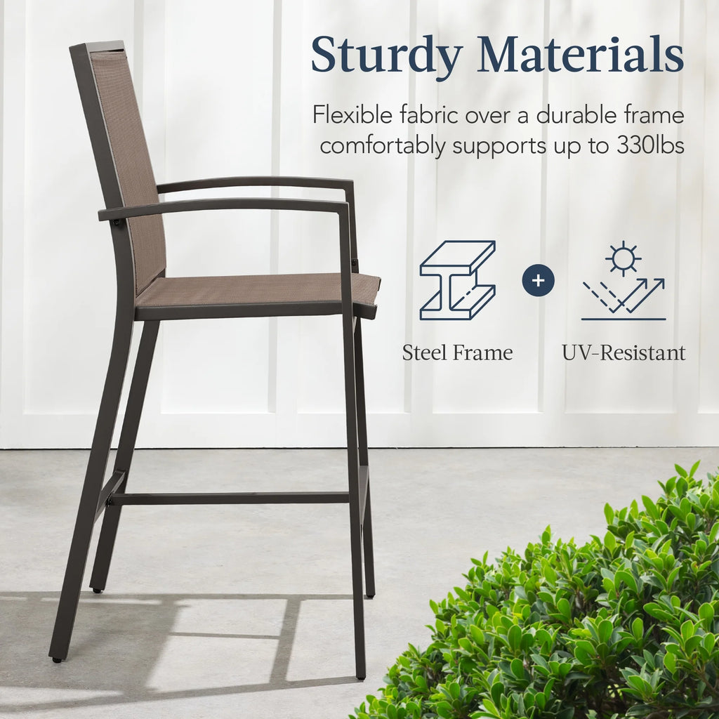 Best Choice Products Lot de 2 tabourets de bar d'extérieur, Chaises de patio hauteur bar avec maille toutes saisons - Noir/Noir