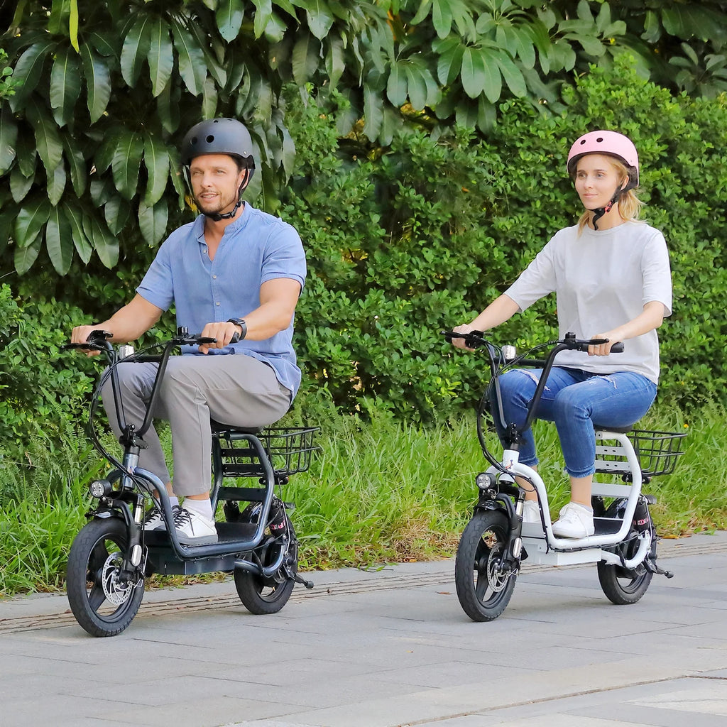 Trottinette électrique SANOPY 350 W avec siège pour adultes, autonomie de 24 km, vitesse de 32 km/h, cyclomoteur avec batterie 36 V 5,2 Ah, vélo électrique urbain avec gros pneus de 14 pouces et amortisseurs, noir