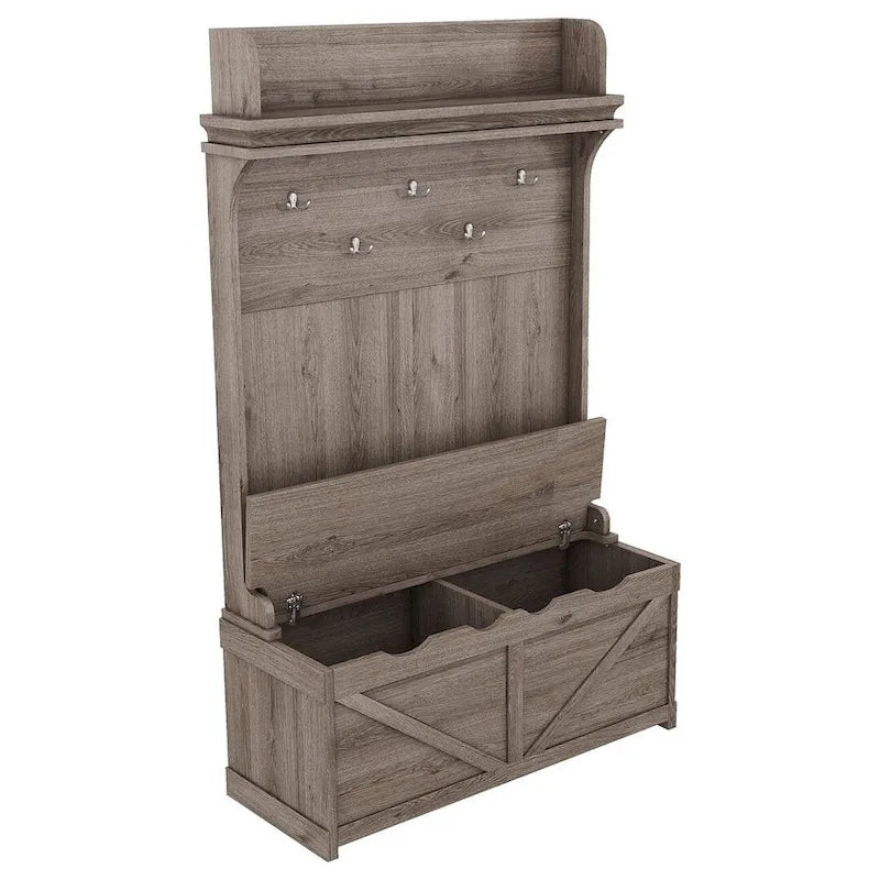 Banc de rangement et porte-manteau 3-en-1 Hall Tree de 74 po avec 5 crochets et ancre anti-basculement pour entrée