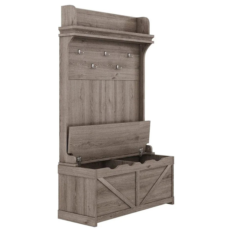 Banc de rangement et porte-manteau 3-en-1 Hall Tree de 74 po avec 5 crochets et ancre anti-basculement pour entrée