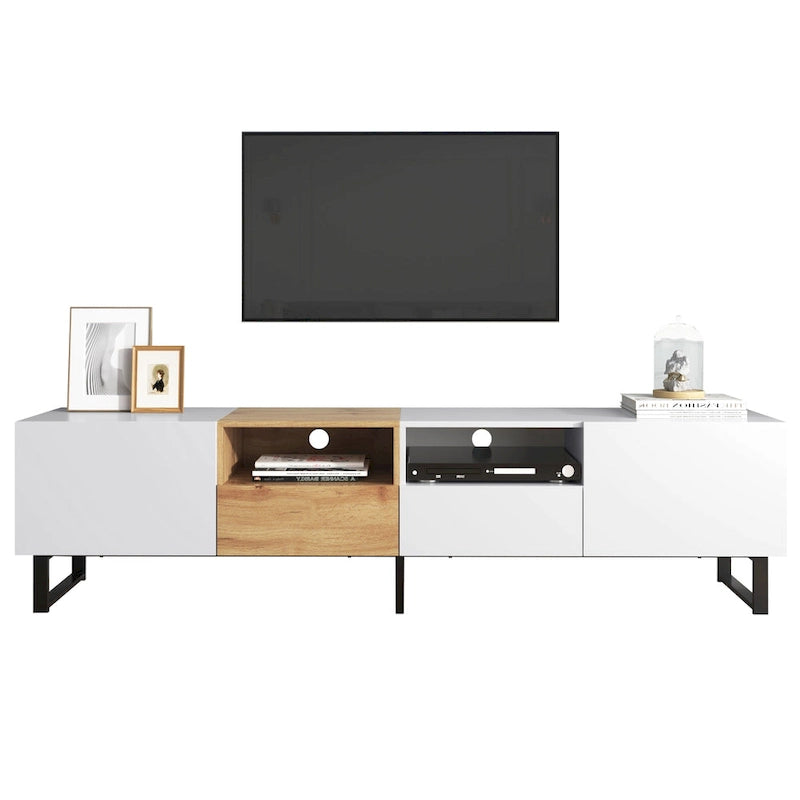 Meuble TV avec 2 placards et compartiment de rangement ouvert