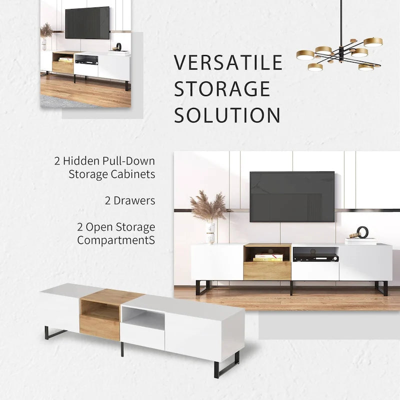 Meuble TV avec 2 placards et compartiment de rangement ouvert