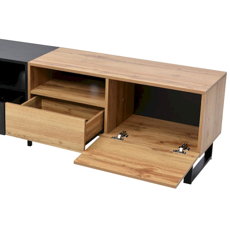 Meuble TV avec 2 placards et compartiment de rangement ouvert