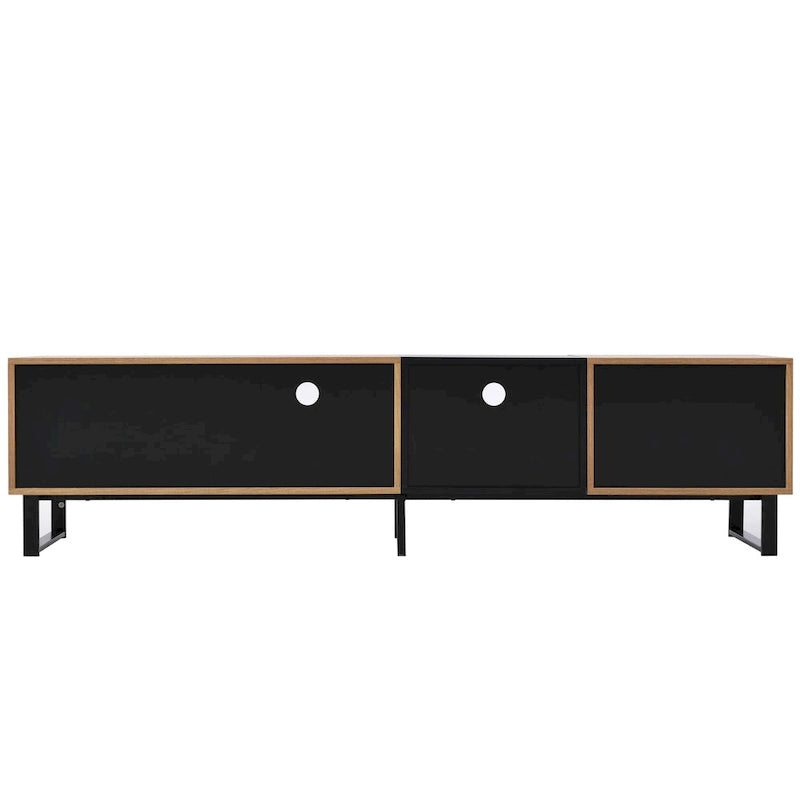Meuble TV avec 2 placards et compartiment de rangement ouvert