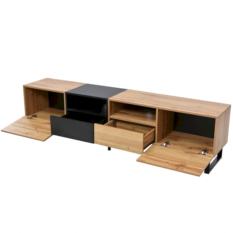 Meuble TV avec 2 placards et compartiment de rangement ouvert