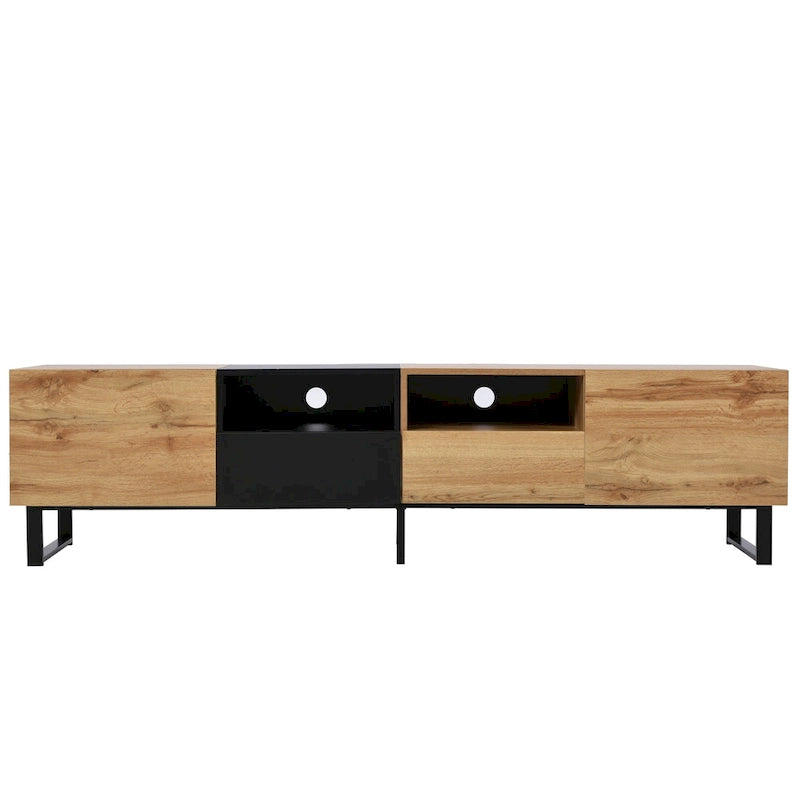 Meuble TV avec 2 placards et compartiment de rangement ouvert