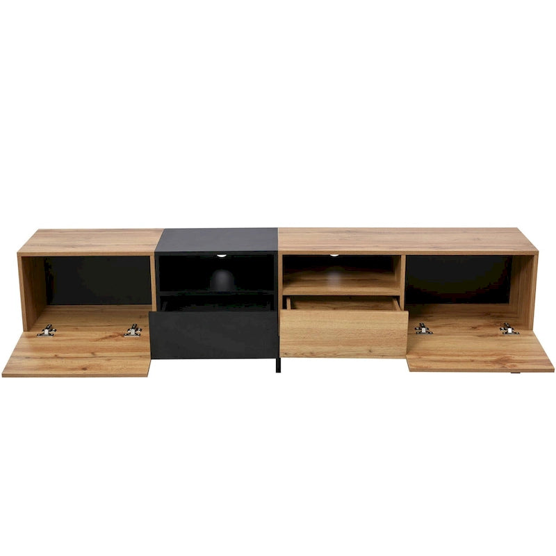 Meuble TV avec 2 placards et compartiment de rangement ouvert