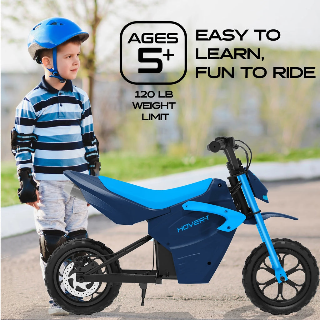 Hover-1 My First Dirt Bike for Kids - 300W Motor, 9MPH Max Speed, 9 Mile Range, 12 Off-Road Tires, 120LB Max Weight, Twist Grip Throttle & Rear Disc Brake Electric Dirt Bike for Kids Ages 5+ Years