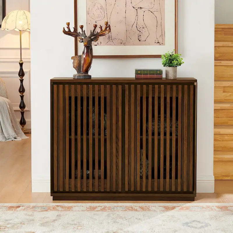 Buffet moderne cannelé ajouré avec 2 trous de sortie, buffet avec rangement, armoire de rangement pour salon