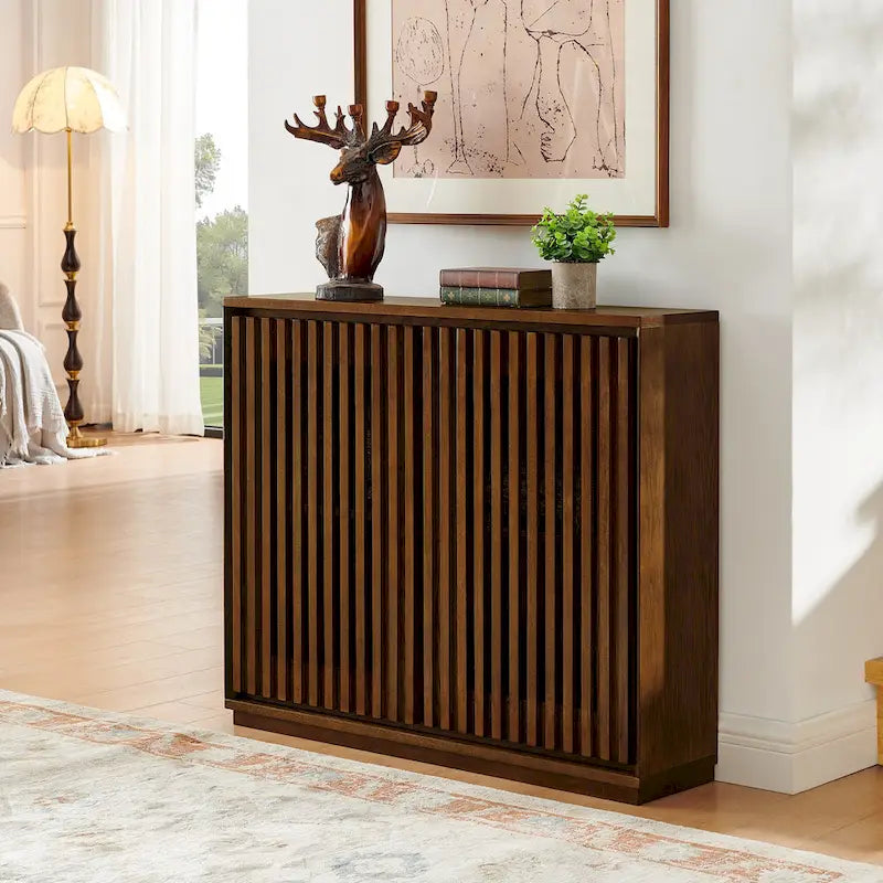 Buffet moderne cannelé ajouré avec 2 trous de sortie, buffet avec rangement, armoire de rangement pour salon