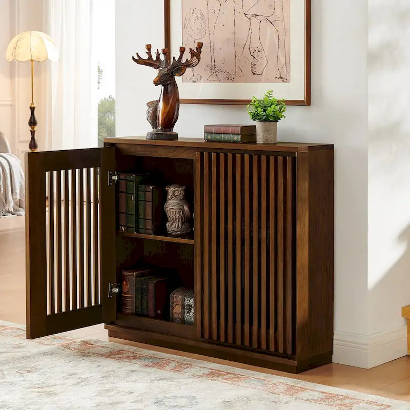 Buffet moderne cannelé ajouré avec 2 trous de sortie, buffet avec rangement, armoire de rangement pour salon