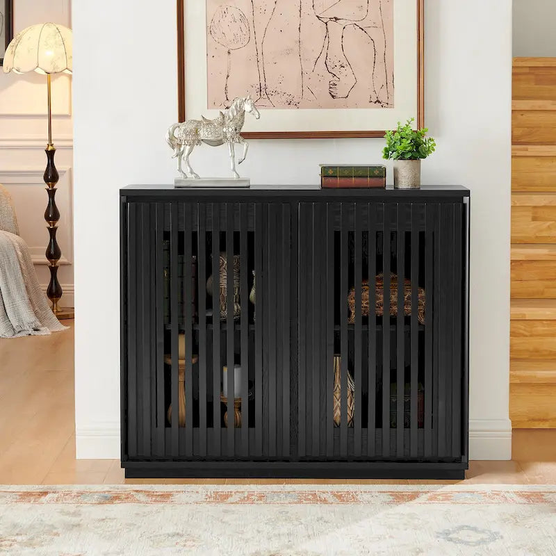 Buffet moderne cannelé ajouré avec 2 trous de sortie, buffet avec rangement, armoire de rangement pour salon