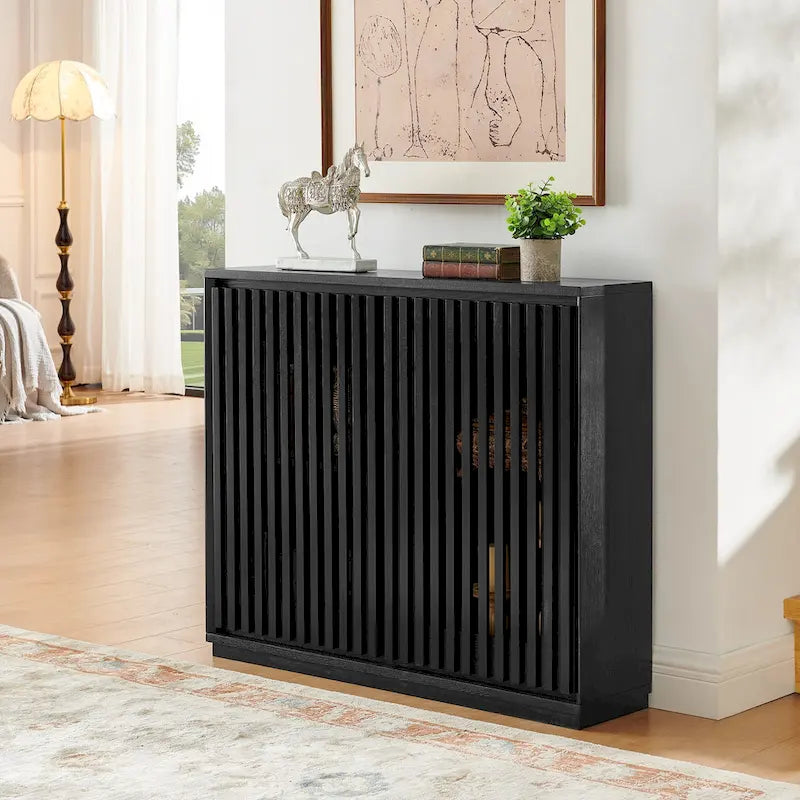 Buffet moderne cannelé ajouré avec 2 trous de sortie, buffet avec rangement, armoire de rangement pour salon
