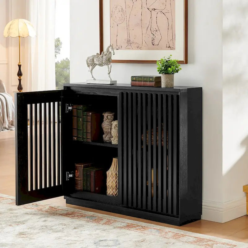 Buffet moderne cannelé ajouré avec 2 trous de sortie, buffet avec rangement, armoire de rangement pour salon
