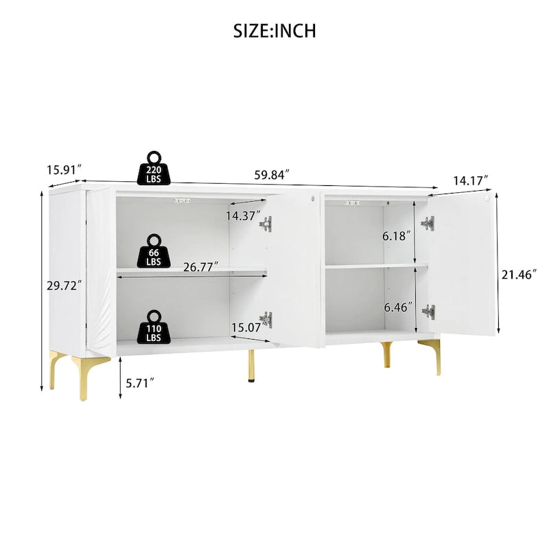 Buffet de salle à manger 4 portes avec ouverture par simple pression