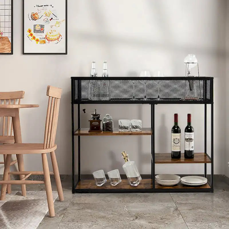 Table console à 4 niveaux avec panier métallique, table basse étroite avec étagère