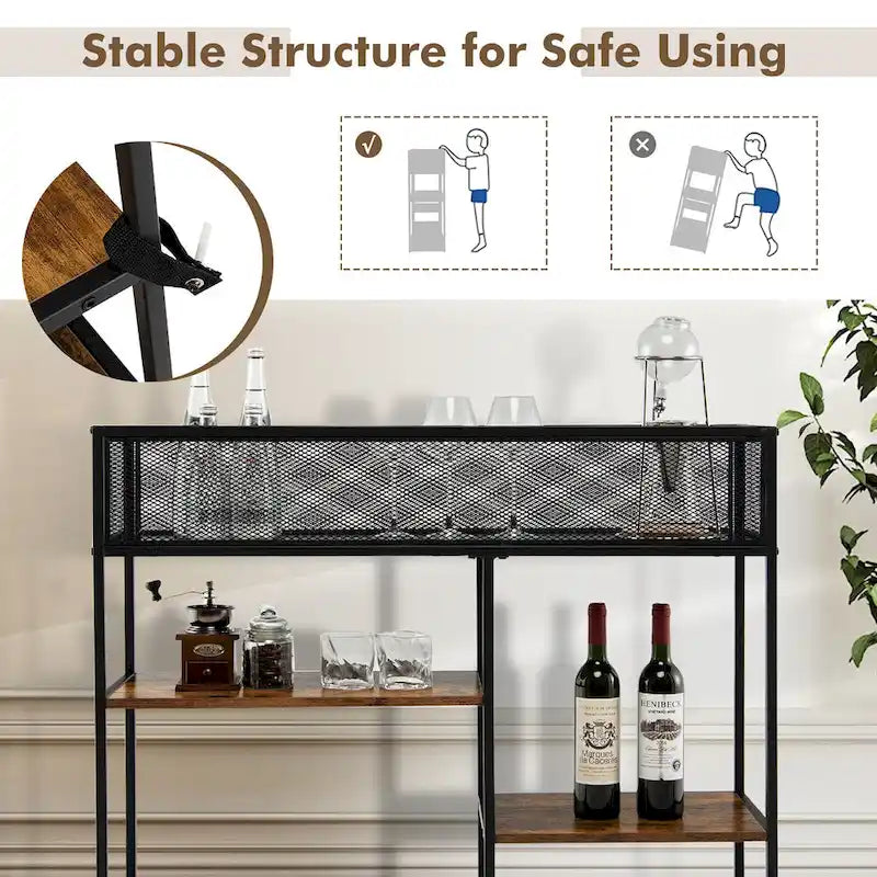 Table console à 4 niveaux avec panier métallique, table basse étroite avec étagère