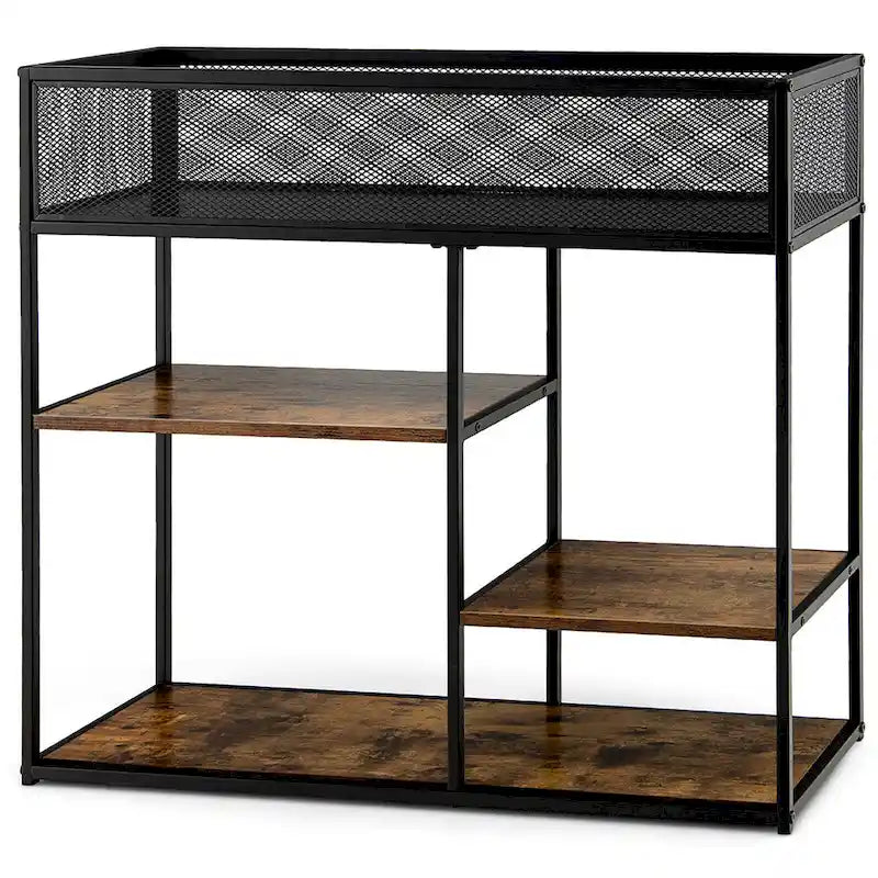 Table console à 4 niveaux avec panier métallique, table basse étroite avec étagère