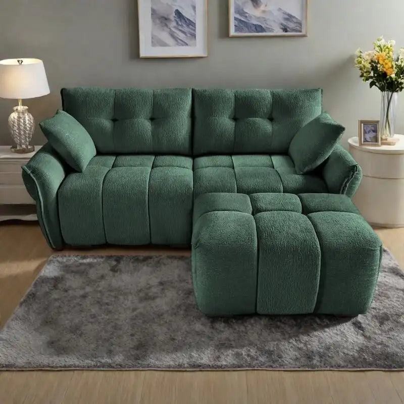 Canapé 2 places en chenille 78,7 avec ottoman, design minimaliste et coussins haute résilience