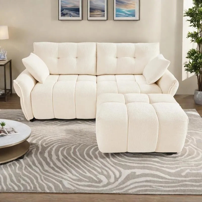 Canapé 2 places en chenille 78,7 avec ottoman, design minimaliste et coussins haute résilience