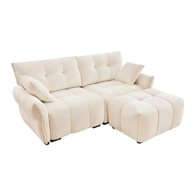 Canapé 2 places en chenille 78,7 avec ottoman, design minimaliste et coussins haute résilience