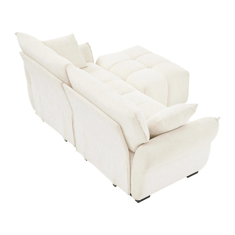 Canapé 2 places en chenille 78,7 avec ottoman, design minimaliste et coussins haute résilience
