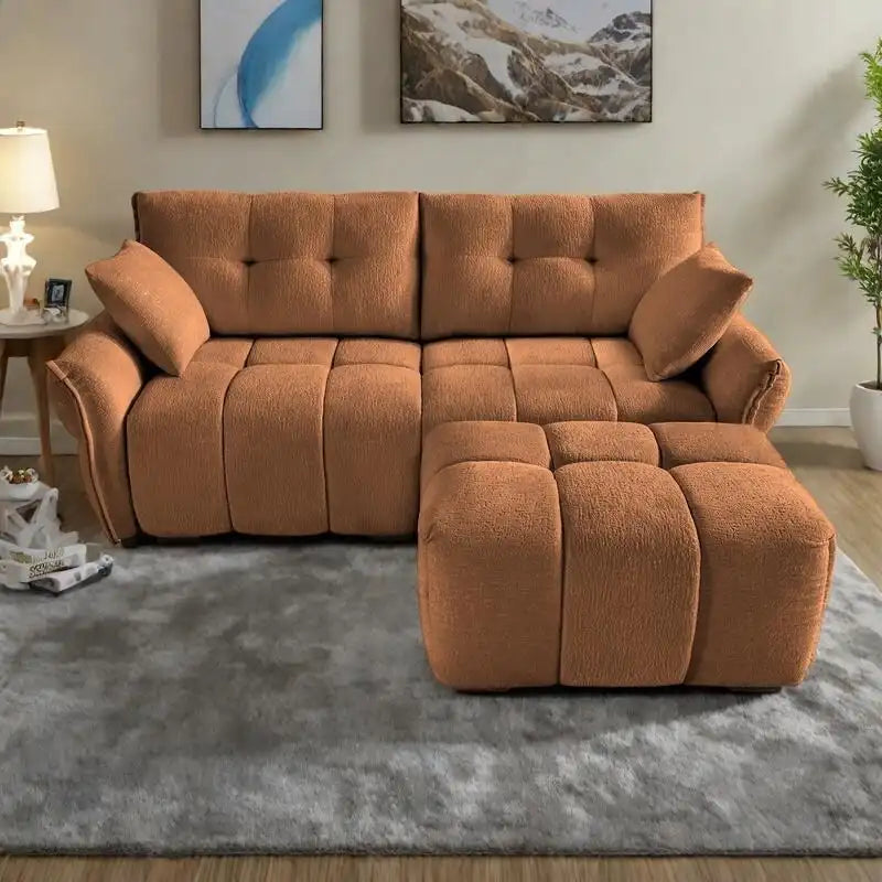 Canapé 2 places en chenille 78,7 avec ottoman, design minimaliste et coussins haute résilience