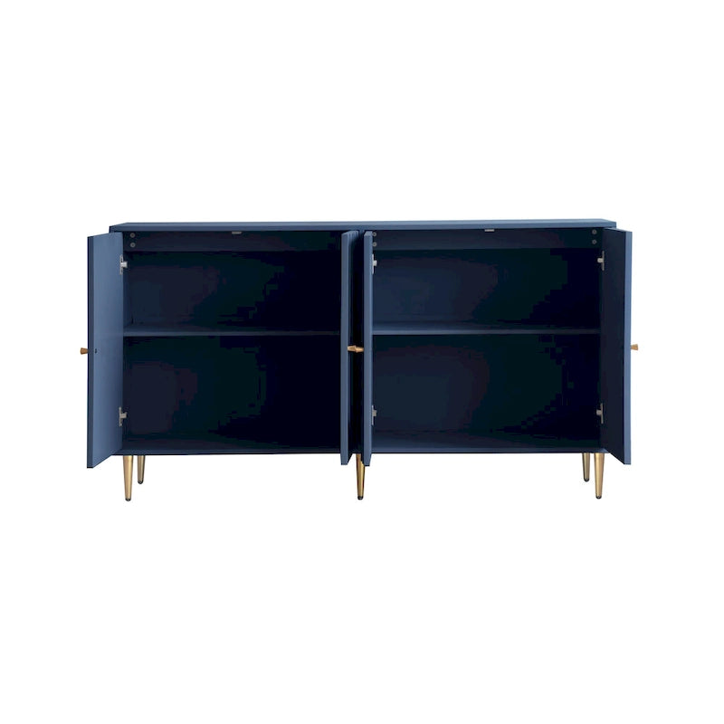 Bahut à 4 portes, Meuble de rangement en bois avec poignées et pieds dorés, Console d'entrée avec étagères réglables