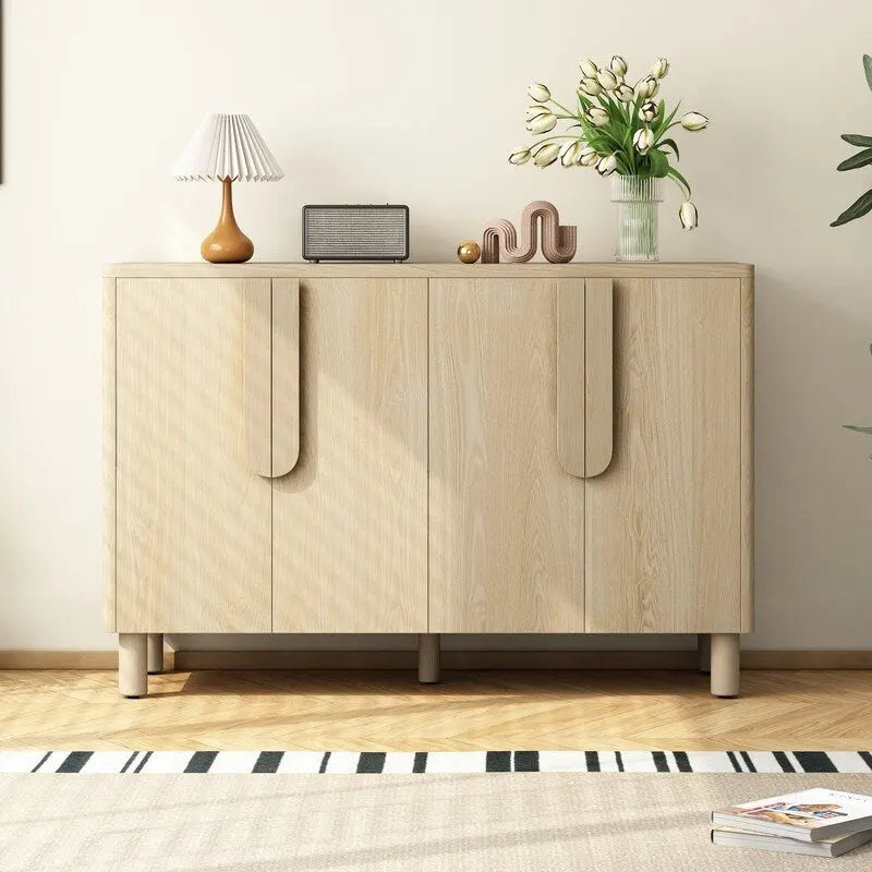 Buffet 4 portes avec rangement, buffet en bois avec poignées incurvées uniques et étagères réglables
