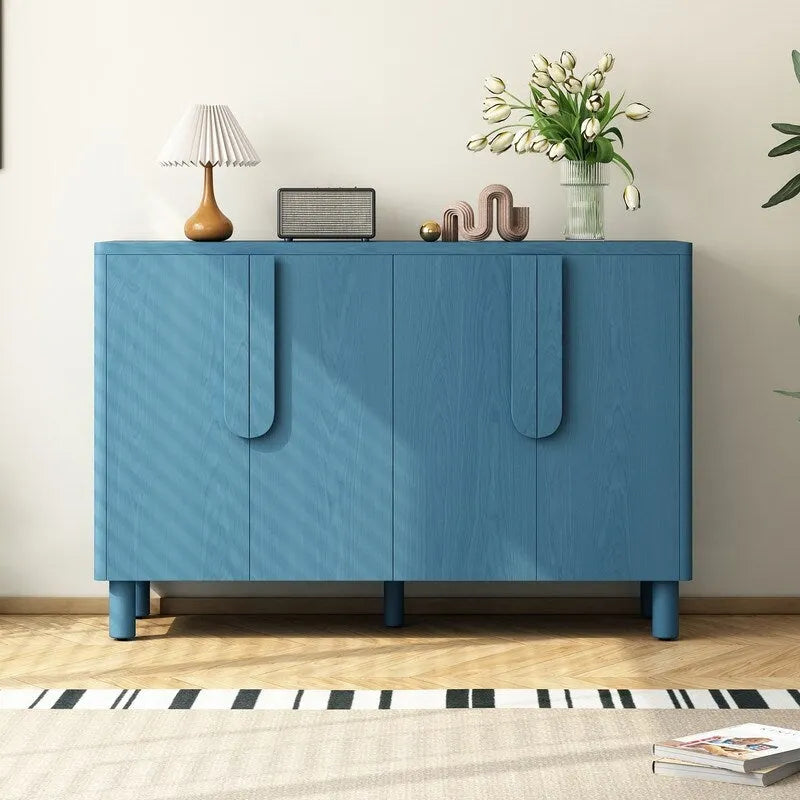 Buffet 4 portes avec rangement, buffet en bois avec poignées incurvées uniques et étagères réglables
