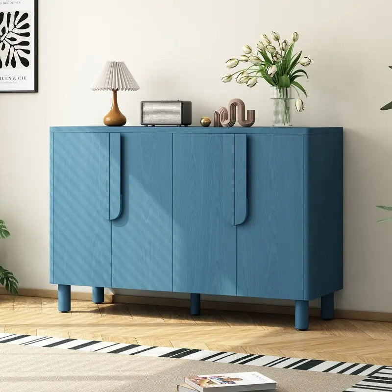 Buffet 4 portes avec rangement, buffet en bois avec poignées incurvées uniques et étagères réglables