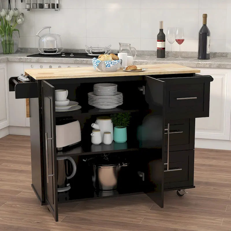Îlot de cuisine avec étagère à épices (tabourets non inclus)