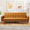 Canapé-lit futon en similicuir PU de 74 po de style milieu de siècle, canapé 3 places capitonné pour salon et chambre à coucher
