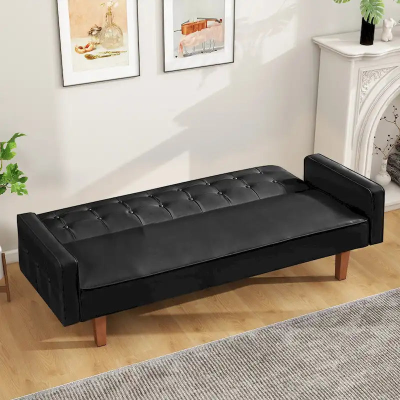 Canapé-lit futon en similicuir PU de 74 po de style milieu de siècle, canapé 3 places capitonné pour salon et chambre à coucher