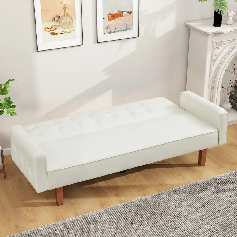 Canapé-lit futon en similicuir PU de 74 po de style milieu de siècle, canapé 3 places capitonné pour salon et chambre à coucher