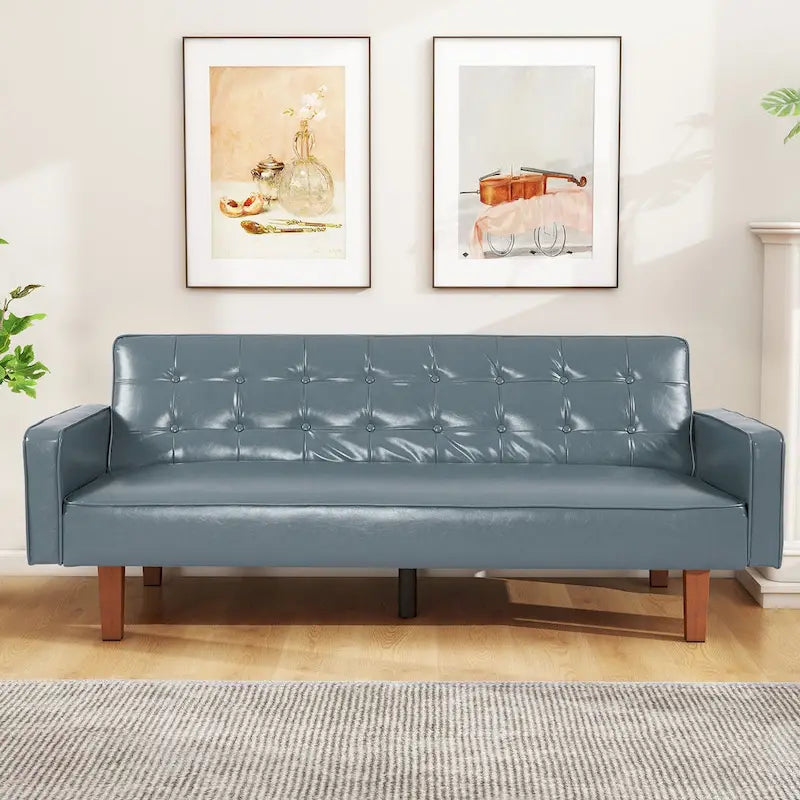 Canapé-lit futon en similicuir PU de 74 po de style milieu de siècle, canapé 3 places capitonné pour salon et chambre à coucher