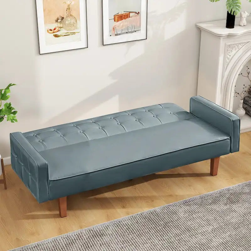 Canapé-lit futon en similicuir PU de 74 po de style milieu de siècle, canapé 3 places capitonné pour salon et chambre à coucher