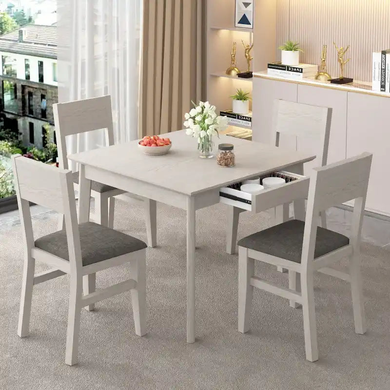Table à manger carrée rustique en bois massif pour 2 à 4 personnes, finition grise