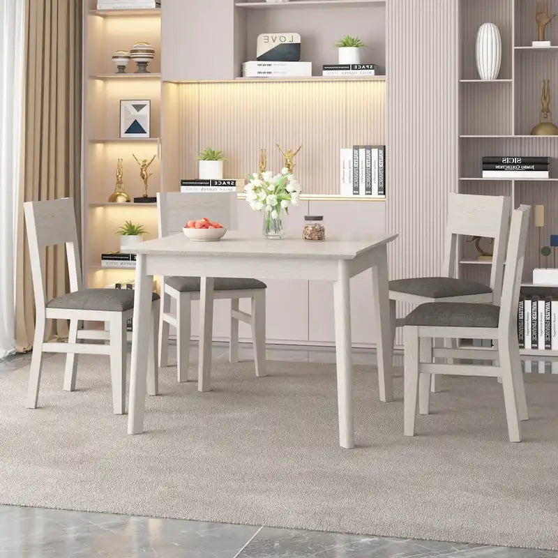Table à manger carrée rustique en bois massif pour 2 à 4 personnes, finition grise