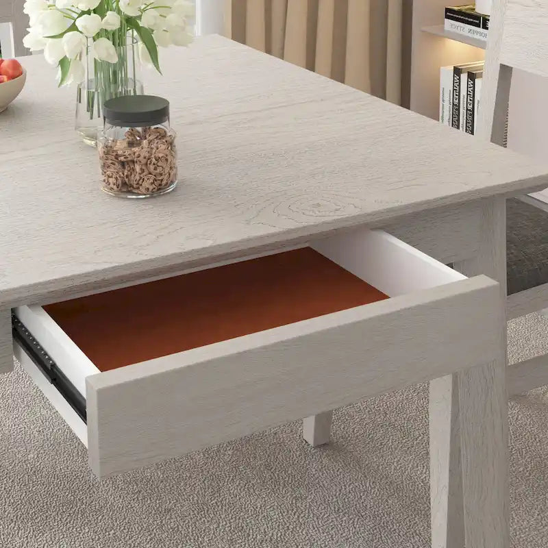 Table à manger carrée rustique en bois massif pour 2 à 4 personnes, finition grise