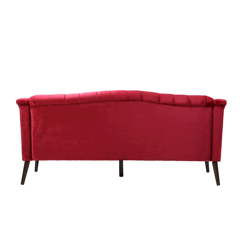 Canapé moderne 3 places capitonné Lie de vin de 186 cm avec pieds en bois de bouleau pour salon