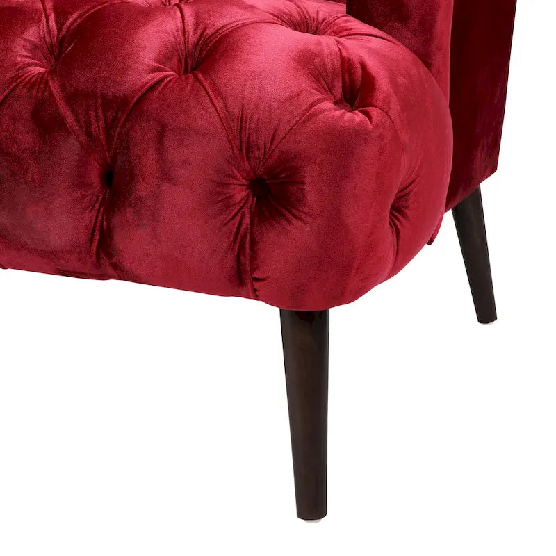 Canapé moderne 3 places capitonné Lie de vin de 186 cm avec pieds en bois de bouleau pour salon